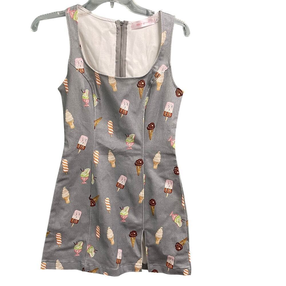 Boutique Style Ice Cream Print Mini Dress Size XS Stretch Gray Back Zip Summer